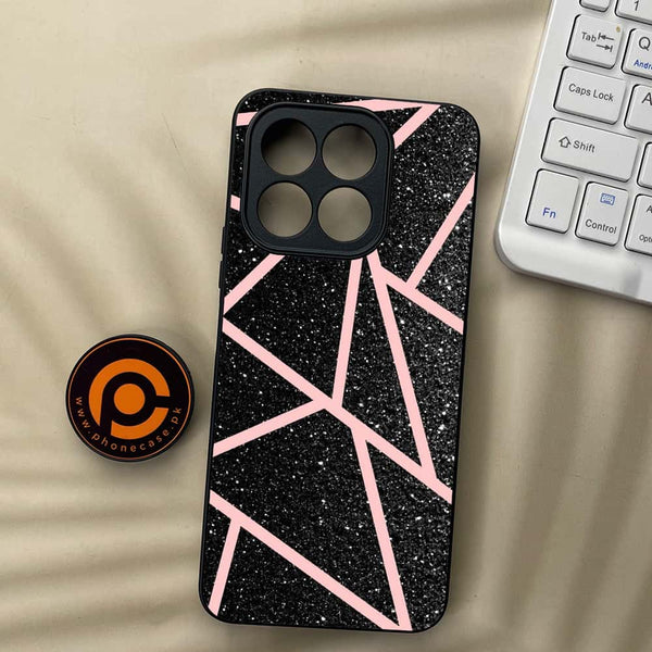 Honor X5b Plus - Black Sparkle Glitter With Rose Gold Lines - Premium Metal Printed soft Bumper shock Proof Case