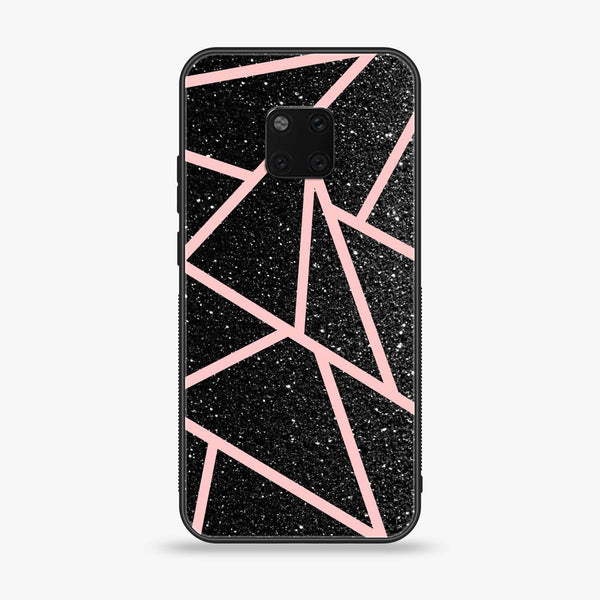 Huawei Mate 20 Pro - Black Sparkle Glitter With RoseGold Lines - Premium Printed Glass soft Bumper Shock Proof Case
