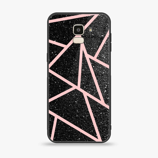 Samsung Galaxy J6 (2018) - Black Sparkle Glitter With RoseGold Lines - Premium Printed Glass soft Bumper Shock Proof Case