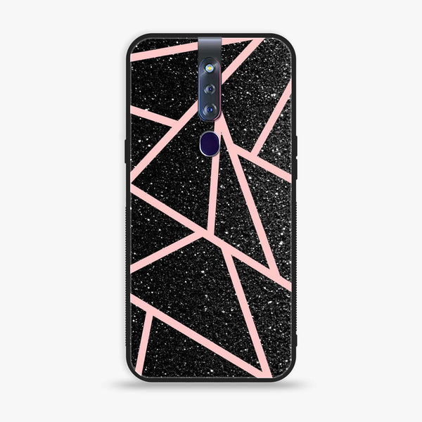 Oppo F11 Pro -  Black Sparkle Glitter With RoseGold Lines - Premium Printed Glass soft Bumper shock Proof Case