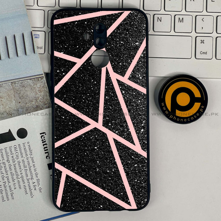 Huawei Mate 20 Lite - Black Sparkle Glitter With RoseGold Lines - Premium Printed Glass soft Bumper shock Proof Case