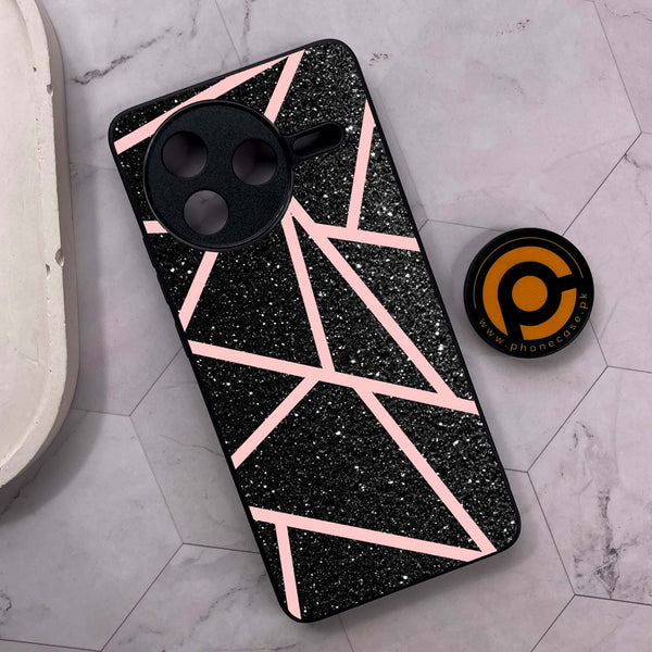 Xiaomi Poco F7 Pro 5G - Black Sparkle Glitter With RoseGold Lines - Premium Metal Printed soft Bumper shock Proof Case