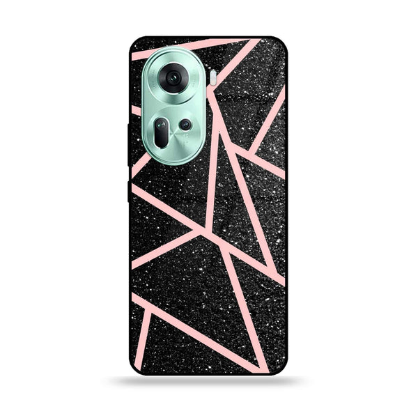 Oppo Reno 11 5G - Black Sparkle Glitter With RoseGold Lines -  Premium Printed Metal soft Bumper shock Proof Case