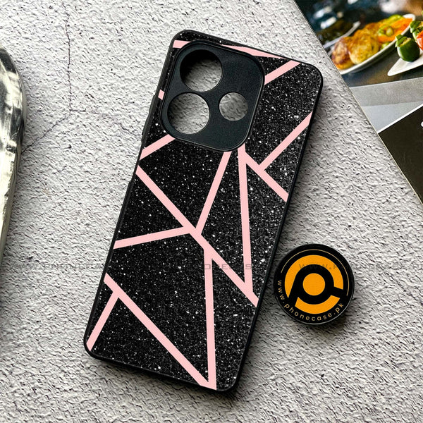 Oppo A5 Pro  - Black Sparkle Glitter With RoseGold Lines  - Premium Printed Metal soft Bumper shock Proof Case