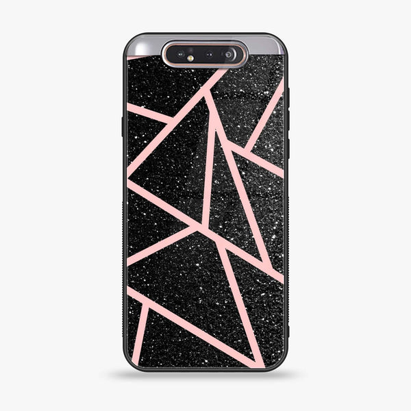 Samsung Galaxy A80 - Black Sparkle Glitter With RoseGold Lines - Premium Printed Glass soft Bumper shock Proof Case