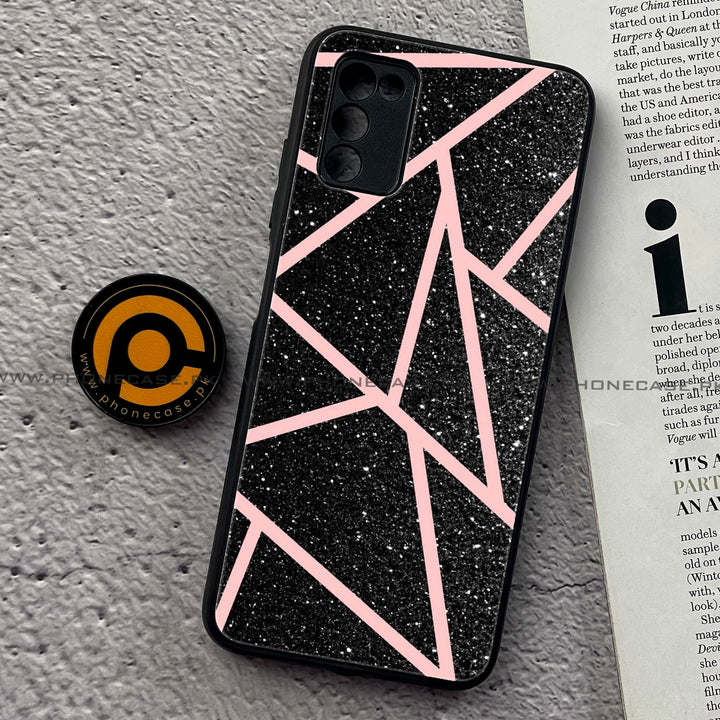 Samsung Galaxy A03s -  Black Sparkle Glitter With RoseGold Lines - Premium Printed Metal soft Bumper shock Proof Case