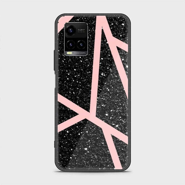 Vivo Y33s/ Y21 - Black Sparkle Glitter With RoseGold Lines - Premium Printed Glass soft Bumper Shock Proof Case CS-16082