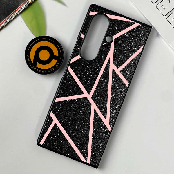 Samsung Galaxy Z Fold 7 - Black Sparkle Glitter With RoseGold Lines -  Premium Metal Printed soft Bumper shock Proof Case