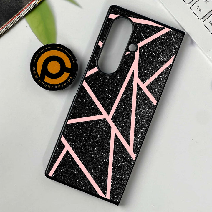 Samsung Galaxy Z Fold 7 - Black Sparkle Glitter With RoseGold Lines -  Premium Metal Printed soft Bumper shock Proof Case