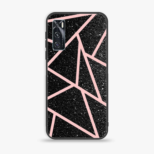 Vivo V20 SE - Black Sparkle Glitter With RoseGold Lines - Premium Printed Glass soft Bumper Shock Proof Case CS-11495