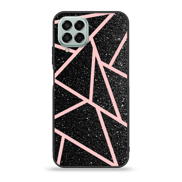 Samsung Galaxy M33 - Black Sparkle Glitter With RoseGold Lines - Premium Printed Glass soft Bumper Shock Proof Case