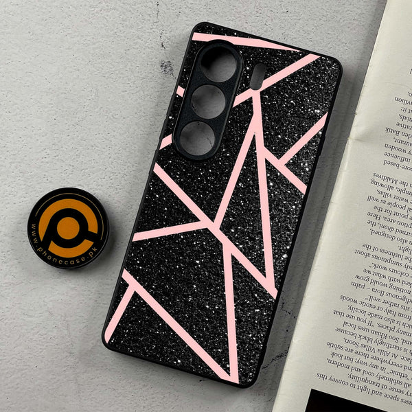 Tecno Camon 40 - Black Sparkle Glitter With RoseGold Lines - Premium Metal Printed Soft Bumper Shockproof Case