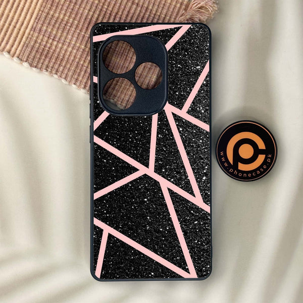 Realme GT 6 - Black Sparkle Glitter With Rose Gold Lines - Premium Metal Printed soft Bumper shock Proof Case