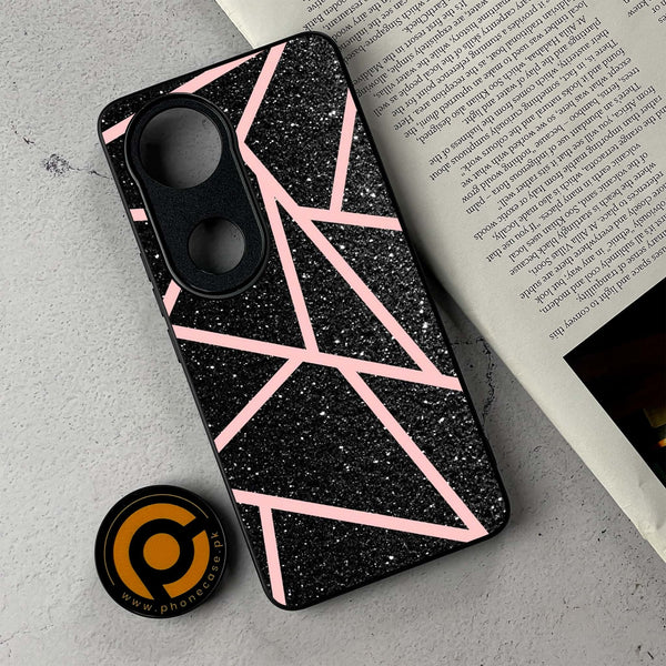 Vivo V50 - Black Sparkle Glitter With RoseGold Lines - Premium Metal Printed Soft Bumper Shockproof Case