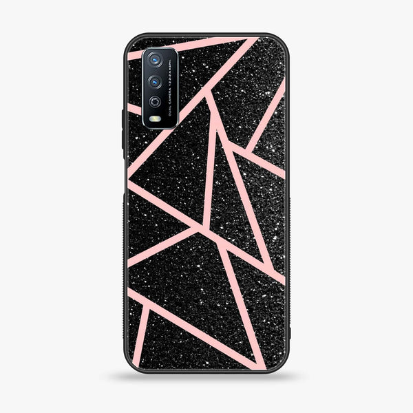 Vivo Y11s - Black Sparkle Glitter With RoseGold Lines -  Premium Printed Metal soft Bumper shock Proof Case