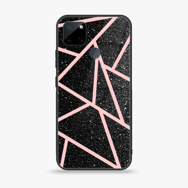 Realme C25Y - Black Sparkle Glitter With RoseGold Lines -  Premium Printed Metal soft Bumper shock Proof Case