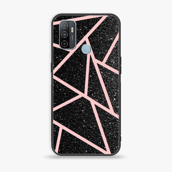 Oppo A53 - Black Sparkle Glitter With RoseGold Lines -  Premium Printed Metal soft Bumper shock Proof Case