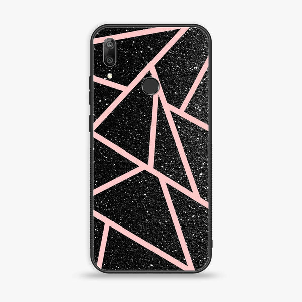 Huawei Y7 Prime (2019) - Black Sparkle Glitter With RoseGold Lines - Premium Printed Glass soft Bumper shock Proof Case