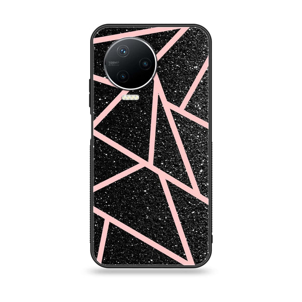 Infinix Note 12 Pro - Black Sparkle Glitter With RoseGold Lines - Premium Printed Glass soft Bumper Shock Proof Case