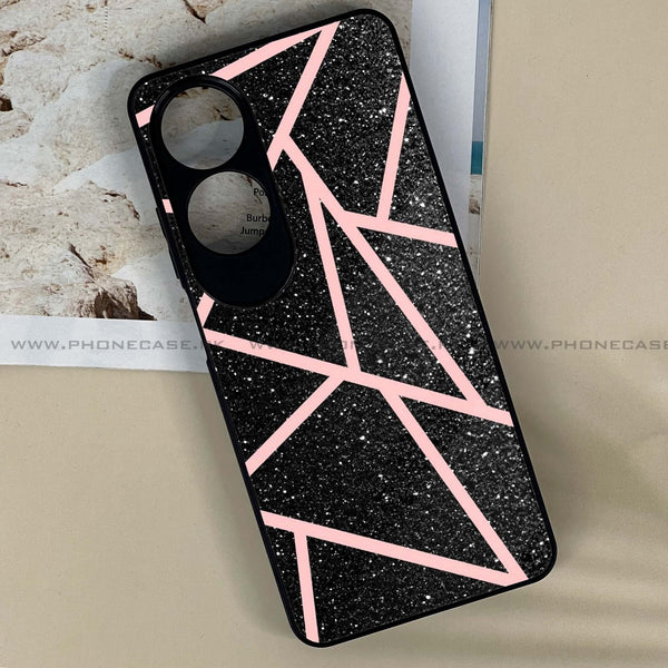 Honor x7b - Black Sparkle Glitter With Rose Gold Lines - Premium Metal Printed soft Bumper shock Proof Case