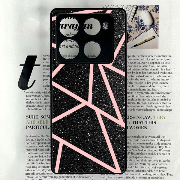 Infinix Note 40 Pro Plus - Black Sparkle Glitter With Rose Gold Lines - Premium Metal Printed soft Bumper shock Proof Case