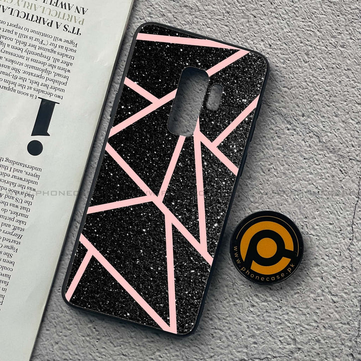 Samsung Galaxy S9 Plus - Black Sparkle Glitter With RoseGold Lines - Premium Printed Glass soft Bumper Shock Proof Case