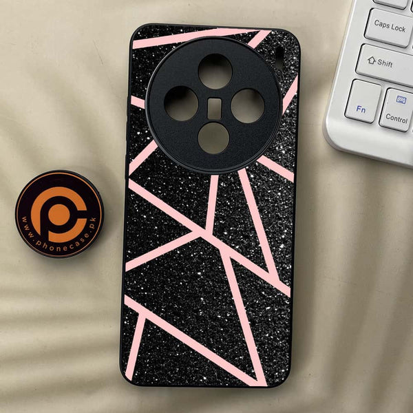 Vivo X200 - Black Sparkle Glitter With RoseGold Lines - Premium Metal  Printed soft Bumper shock Proof Case