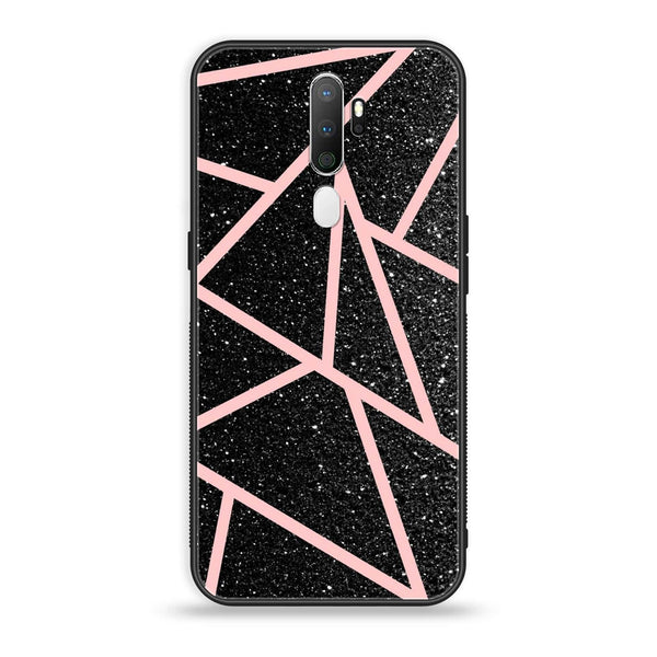 OPPO A5 2020 - Black Sparkle Glitter With RoseGold Lines -  Premium Printed Metal soft Bumper shock Proof Case