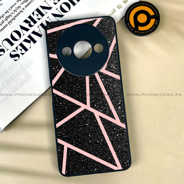 Xiaomi Redmi A3x - Black Sparkle Glitter With RoseGold Lines -  Premium Printed Metal soft Bumper shock Proof Case