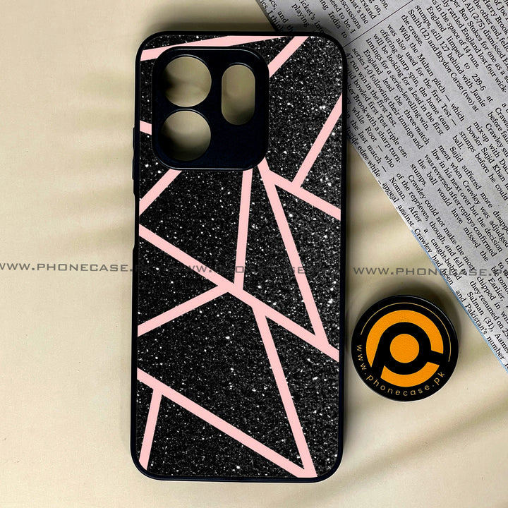 Infinix Smart 9 - Black Sparkle Glitter With RoseGold Lines - Premium Printed Glass soft Bumper Shock Proof Case