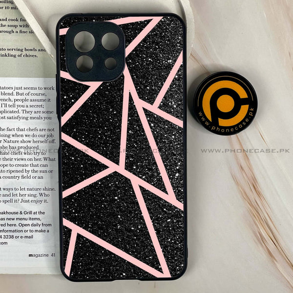 Mi 11 Lite - Black Sparkle Glitter With RoseGold Lines - Premium Printed Glass soft Bumper Shock Proof Case