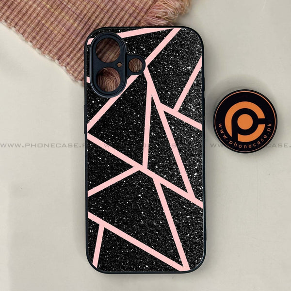 iPhone 17 - Black Sparkle Glitter With RoseGold Lines - Premium Metal Printed soft Bumper shock Proof Case