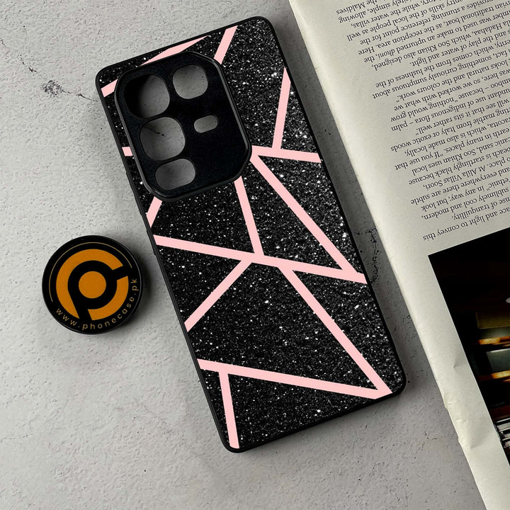 Infinix Note 50 Pro Plus - Black Sparkle Glitter With RoseGold Lines - Premium Metal Printed Soft Bumper Shockproof Case CS-45608