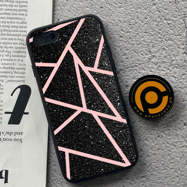 iPhone 7/8 - Black Sparkle Glitter With RoseGold Lines - Premium Metal  Printed soft Bumper shock Proof Case