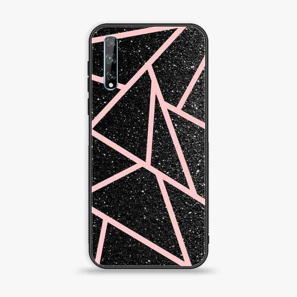 Huawei Y8p - Black Sparkle Glitter With RoseGold Lines - Premium Printed Glass soft Bumper Shock Proof Case