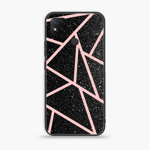 Xiaomi Redmi 9C - Black Sparkle Glitter With RoseGold Lines -  Premium Printed Metal soft Bumper shock Proof Case