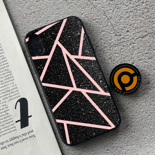 iPhone XR - Black Sparkle Glitter With RoseGold Lines - Premium Metal Printed soft Bumper shock Proof Case