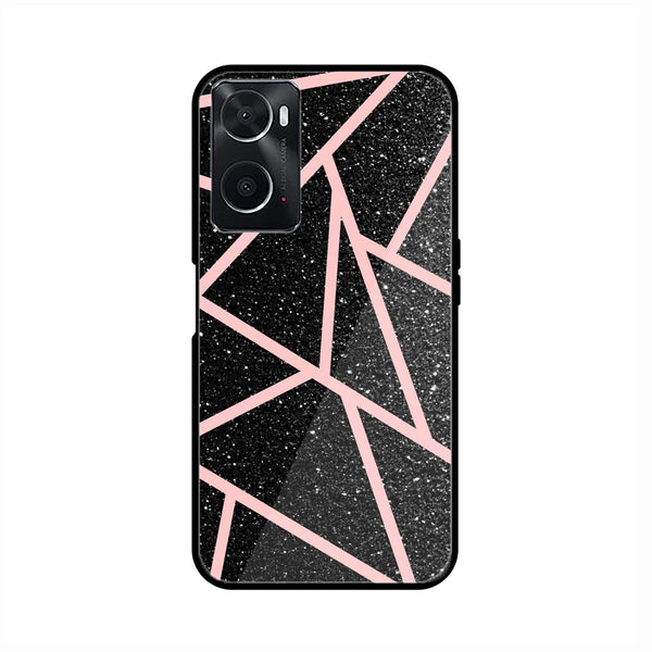 oppo A96 - Black Sparkle Glitter With RoseGold Lines - Premium Printed Glass soft Bumper Shock Proof Case