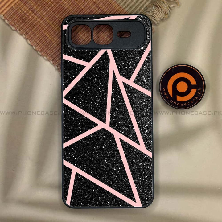 Infinix Smart 10 Plus - Black Sparkle Glitter With RoseGold Lines - Premium Metal Printed soft Bumper shock Proof Case CS-44800