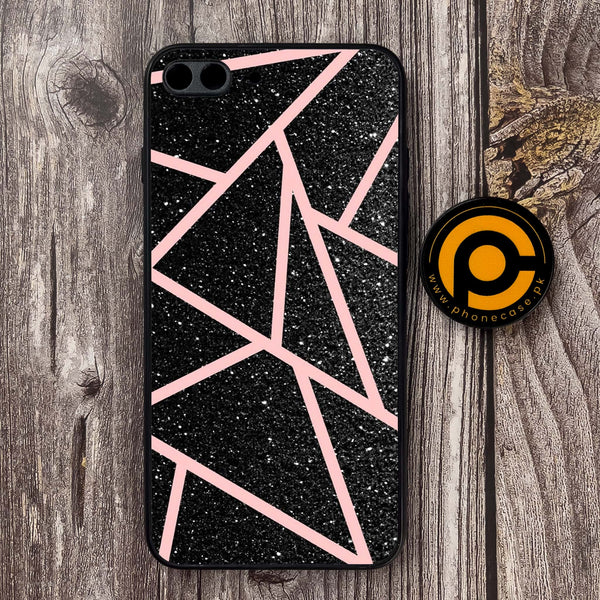 iPhone 7 Plus - Black Sparkle Glitter With RoseGold Lines - Premium Metal Printed soft Bumper shock Proof Case