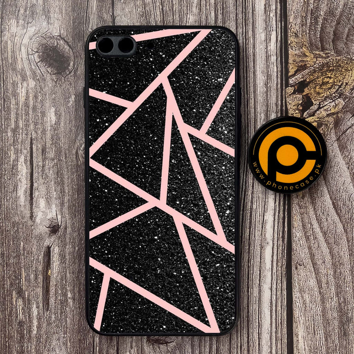 iPhone 7 Plus - Black Sparkle Glitter With RoseGold Lines - Premium Metal Printed soft Bumper shock Proof Case