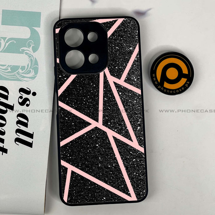 Vivo Y28 - Black Sparkle Glitter With RoseGold Lines - Premium Printed Glass soft Bumper shock Proof Case CS-44509