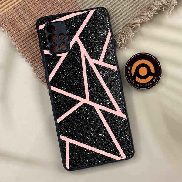 Samsung Galaxy A71 - Black Sparkle Glitter With RoseGold Lines - Premium Metal Printed soft Bumper shock Proof Case  CS-23056