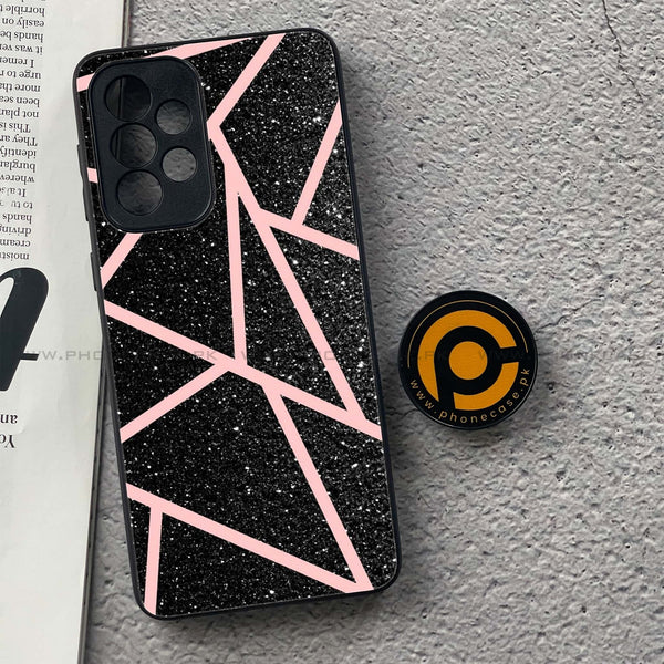 Samsung Galaxy A33 - Black Sparkle Glitter With RoseGold Lines - Premium Printed Glass soft Bumper Shock Proof Case CS-51298