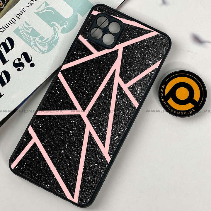 Samsung Galaxy A22 5G - Black Sparkle Glitter With RoseGold Lines - Premium Printed Metal soft Bumper shock Proof Case