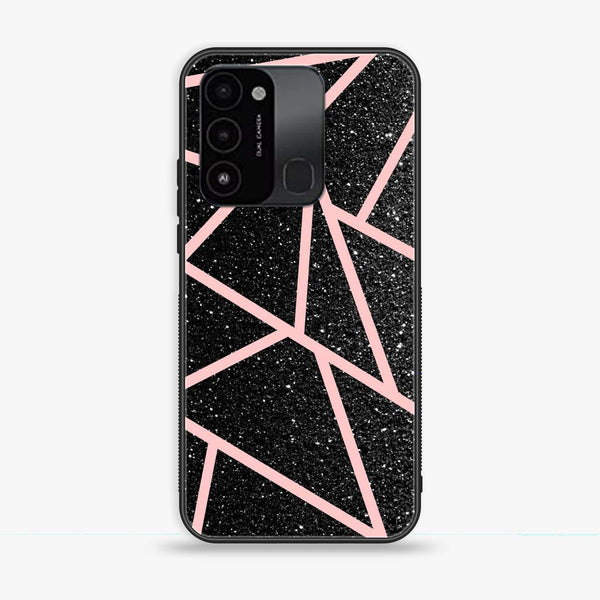 Tecno Spark Go 2022 - Black Sparkle Glitter With RoseGold Lines - Premium Printed Glass soft Bumper Shock Proof Case