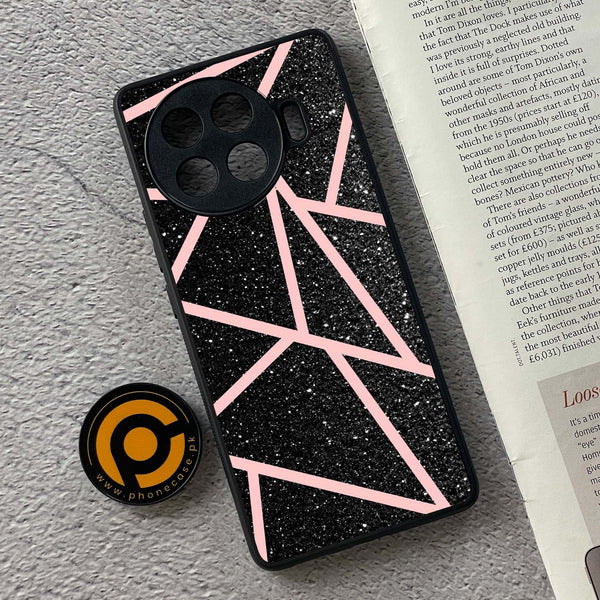 Tecno Spark 20 Pro Plus - Black Sparkle Glitter With RoseGold Lines -  Premium Printed Metal soft Bumper shock Proof Case