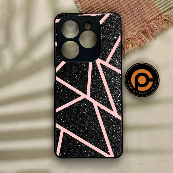 Tecno Spark GO 2024/ Smart 8/ Spark 20/ 20c/ Pop 8/ Hot 40i- Black Sparkle Glitter With RoseGold Lines - Premium Metal Printed soft Bumper Shock Proof Case  CS-35877
