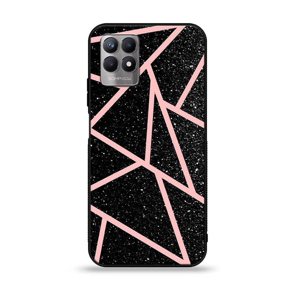 Realme Narzo 50 - Black Sparkle Glitter With RoseGold Lines - Premium Printed Glass soft Bumper shock Proof Case