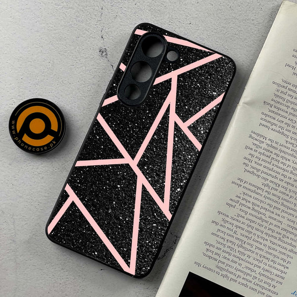 Vivo Y04 - Black Sparkle Glitter With RoseGold Lines - Premium Metal Printed soft Bumper shock Proof Case